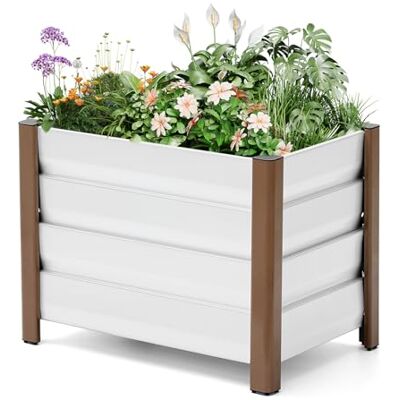 GarveeHome Large Galvanised Steel Raised Square Vegetable Garden Planter with 4 Feet and Drainage Holes, Durable & Rustproof, Raised Tub/Garden Bed for Garden, Terrace, Balcony (60 x 40 x 45 cm, White GarveeHome Large Galvanised Steel Raised Square Vegetable Garden Planter with 4 Feet and Drainage Holes, Durable & Rustproof, Raised Tub/Garden Bed for Garden, Terrace, Balcony (60 x 40 x 45 cm, White