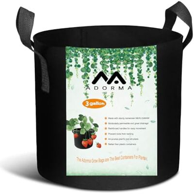 ADORMA 10 Packs 3 Gallon Grow Bags, Heavy Duty 300G Thickened Nonwoven Fabric Plant Pots with Handle ADORMA 10 Packs 3 Gallon Grow Bags, Heavy Duty 300G Thickened Nonwoven Fabric Plant Pots with Handle