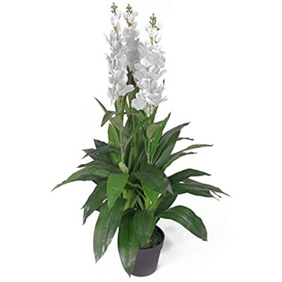 Leaf 100cm Artificial Cymbidium Orchid Plant - Extra Large - White Flowers - Unisex Leaf 100cm Artificial Cymbidium Orchid Plant - Extra Large - White Flowers - Unisex
