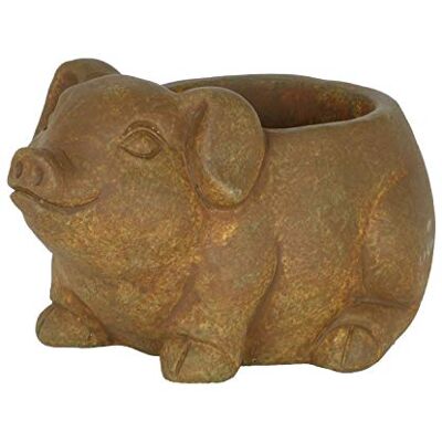 GROWSCAPE Classic Home and Garden Cement Buddies Indoor Outdoor Planter with Drainage Hole, Piglet, Rust Brown, Large, 8in GROWSCAPE Classic Home and Garden Cement Buddies Indoor Outdoor Planter with Drainage Hole, Piglet, Rust Brown, Large, 8in