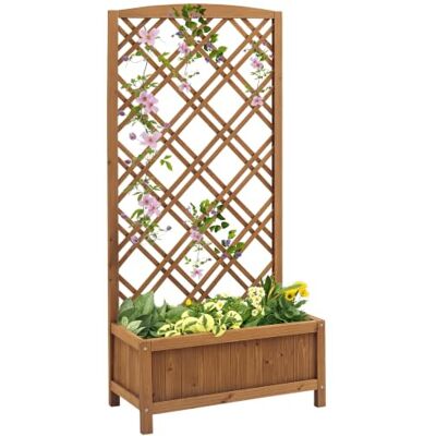 Outsunny Garden Planter with Trellis, Wooden Raised Bed, 60 x 30 x 122.5 cm Outdoor planter box for vegetables, herbs and flowers, brown Outsunny Garden Planter with Trellis, Wooden Raised Bed, 60 x 30 x 122.5 cm Outdoor planter box for vegetables, herbs and flowers, brown