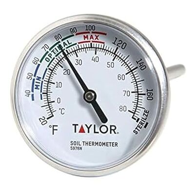 Taylor Soil Testing Thermometer, 4" Stem, -20 to 180 Degrees F Taylor Soil Testing Thermometer, 4" Stem, -20 to 180 Degrees F