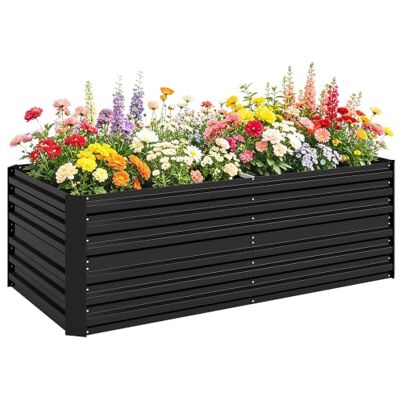 Outsunny Raised Beds for Garden, 180 x 90 x 59 cm, Black Galvanised Steel, Outdoor Planters, Multi-Reinforced Rods, for Vegetables, Plants, Flowers and Herbs Outsunny Raised Beds for Garden, 180 x 90 x 59 cm, Black Galvanised Steel, Outdoor Planters, Multi-Reinforced Rods, for Vegetables, Plants, Flowers and Herbs