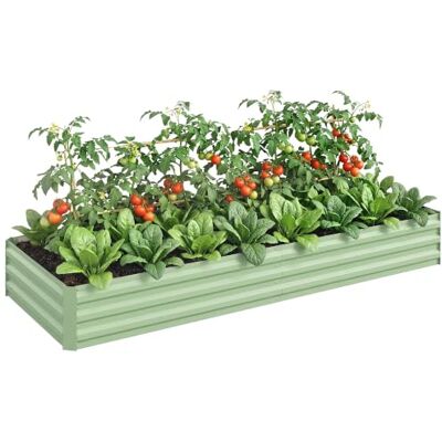 Outsunny Galvanised Raised Garden Bed Open Bottom 241 x 90.5cm Light Green Metal Elevated Planter Box, Outdoor Flower Pot, for Growing Flowers, Herbs Outsunny Galvanised Raised Garden Bed Open Bottom 241 x 90.5cm Light Green Metal Elevated Planter Box, Outdoor Flower Pot, for Growing Flowers, Herbs