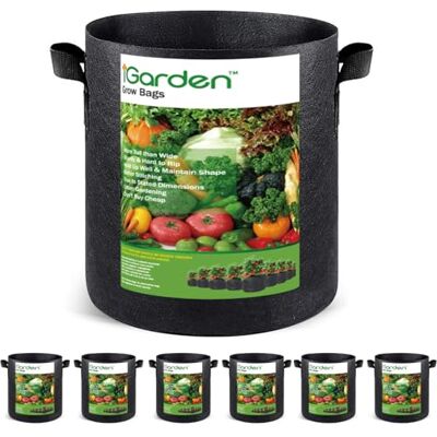 iGarden Grow Bags, 5 Gallon Grow Pots 8 Pack with Handles, Heavy Duty 280G Thickened Nonwoven Fabric Plant Bag for Vegetables iGarden Grow Bags, 5 Gallon Grow Pots 8 Pack with Handles, Heavy Duty 280G Thickened Nonwoven Fabric Plant Bag for Vegetables