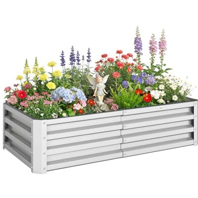 Outsunny 216L Raised Garden Bed, 120 x 60 x 30.5cm, Silver Square Galvanised Outdoor Planter Box, Open Bottom, Metal Raised Garden Bed Kit, for Vegetables, Flowers and Herbs Outsunny 216L Raised Garden Bed, 120 x 60 x 30.5cm, Silver Square Galvanised Outdoor Planter Box, Open Bottom, Metal Raised Garden Bed Kit, for Vegetables, Flowers and Herbs