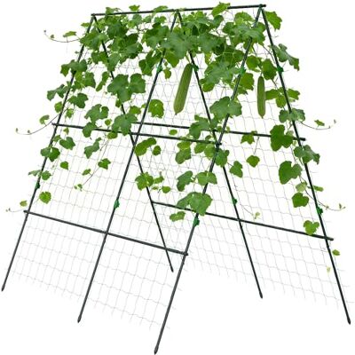 Outsunny Garden Cucumber Trellis for Climbing Plants, A-Frame Trellis Plant Support with Climbing Net, DIY Adjustable Cucumber Support Frame for Raised Bed, Vegetables, Flowers, Fruit, Green Outsunny Garden Cucumber Trellis for Climbing Plants, A-Frame Trellis Plant Support with Climbing Net, DIY Adjustable Cucumber Support Frame for Raised Bed, Vegetables, Flowers, Fruit, Green