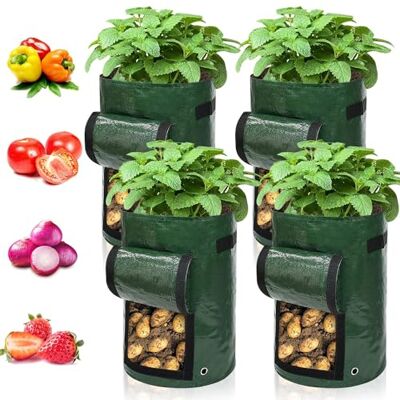 RAM ONLINE Ram® 4 Pack 7 Gallon Potato Grow Bag set. Garden Plant Bags for potatoes, carrots, tomatoes, cucumbers and other Vegetables. Made in Green Polyethylene Complete RAM ONLINE Ram® 4 Pack 7 Gallon Potato Grow Bag set. Garden Plant Bags for potatoes, carrots, tomatoes, cucumbers and other Vegetables. Made in Green Polyethylene Complete