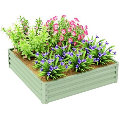 Outsunny 432L Raised Garden Bed, 120 x 120 x 30cm, Light Green Square Galvanised Outdoor Planter Box, Open Bottom, Metal Raised Garden Bed Kit, for Vegetables, Flowers and Herbs Outsunny 432L Raised Garden Bed, 120 x 120 x 30cm, Light Green Square Galvanised Outdoor Planter Box, Open Bottom, Metal Raised Garden Bed Kit, for Vegetables, Flowers and Herbs