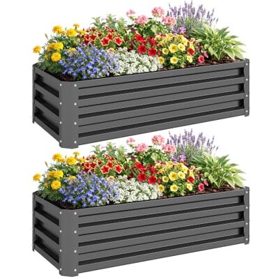 Outsunny Set of 2 Raised Garden Bed, 110 x 50 x 30 cm, Light Grey Outdoor Planter Box, Galvanised Steel Frame, for Growing Vegetables, Flowers and Herbs Outsunny Set of 2 Raised Garden Bed, 110 x 50 x 30 cm, Light Grey Outdoor Planter Box, Galvanised Steel Frame, for Growing Vegetables, Flowers and Herbs