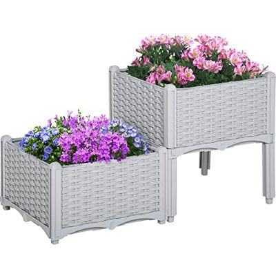 Outsunny Set of 2 26L Garden Raised Bed Elevated Patio Flower Plant Planter Box PP Vegetables Planting Container, Grey Outsunny Set of 2 26L Garden Raised Bed Elevated Patio Flower Plant Planter Box PP Vegetables Planting Container, Grey