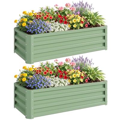 Outsunny Set of 2 Raised Garden Bed, 110 x 50 x 30 cm, Light Green Outdoor Planter Box, Galvanised Steel Frame, for Growing Vegetables, Flowers and Herbs Outsunny Set of 2 Raised Garden Bed, 110 x 50 x 30 cm, Light Green Outdoor Planter Box, Galvanised Steel Frame, for Growing Vegetables, Flowers and Herbs