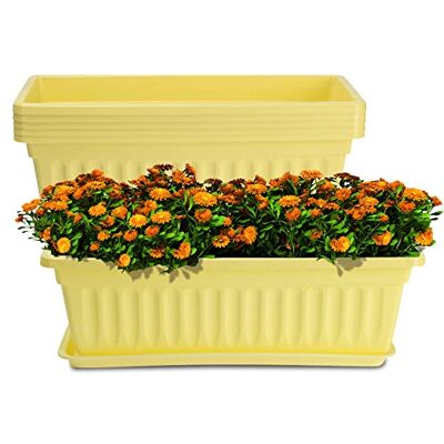 HOXHA 6 Pack Window Box Planter, 17 inches Plastic Vegetable Flower Planter Boxes with Tray, Rectangular Indoor and Outdoor Flower Pots for Windowsill, Patio, Porch, Garden Balcony HOXHA 6 Pack Window Box Planter, 17 inches Plastic Vegetable Flower Planter Boxes with Tray, Rectangular Indoor and Outdoor Flower Pots for Windowsill, Patio, Porch, Garden Balcony
