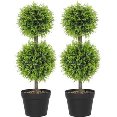 HOMCOM Set of 2 Decorative Artificial Trees, Topiary Ball-shaped Boxwood Trees in Pot with Cypress Leaves, Fake Plants for Home Indoor outdoor Decor, 60cm, 2 Tree Balls HOMCOM Set of 2 Decorative Artificial Trees, Topiary Ball-shaped Boxwood Trees in Pot with Cypress Leaves, Fake Plants for Home Indoor outdoor Decor, 60cm, 2 Tree Balls