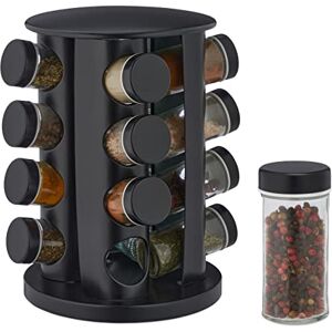 Relaxdays Spice Rack, 16 Glass Jars, Rotatable, Stainless Steel, H x D: approx. 27.5 x 19 cm, Black Relaxdays Spice Rack, 16 Glass Jars, Rotatable, Stainless Steel, H x D: approx. 27.5 x 19 cm, Black