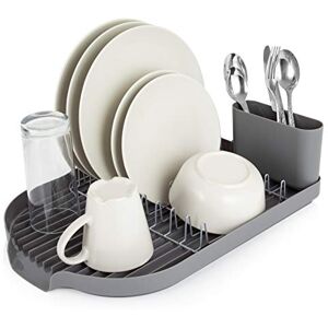 Tower Compact Dish Rack with Cutlery Rack, Draining Tray, Chrome Plated Stainless Steel, Easy Clean, Grey, T847000 Tower Compact Dish Rack with Cutlery Rack, Draining Tray, Chrome Plated Stainless Steel, Easy Clean, Grey, T847000
