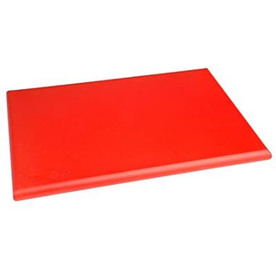 Hygiplas Thick HDPE Dishwasher Safe Chopping Board 450x300x25mm, Red Non-porous surface resists warping, knife scratches and odour absorption to maintain food safety in busy kitchens. Hygiplas Thick HDPE Dishwasher Safe Chopping Board 450x300x25mm, Red Non-porous surface resists warping, knife scratches and odour absorption to maintain food safety in busy kitchens.