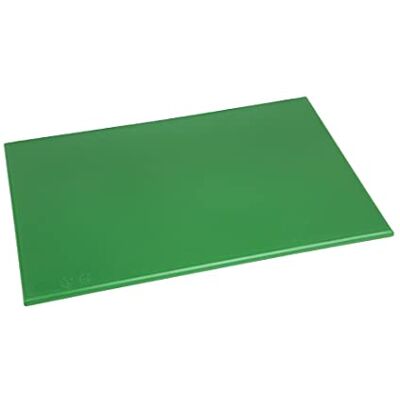 Hygiplas Standard High Density HDPE Chopping Board, Green, 45x30cm Colour coded for chopping salad and fruit to prevent cross-contamination; non-absorbent and commercial dishwasher safe. Hygiplas Standard High Density HDPE Chopping Board, Green, 45x30cm Colour coded for chopping salad and fruit to prevent cross-contamination; non-absorbent and commercial dishwasher safe.