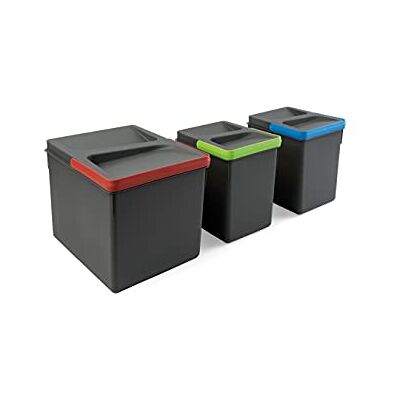 Emuca Recycle Containers for kitchen drawers, Height 216mm (8,5 inch), 1x12L + 2x6L, Anthracite grey plastic, Plastic Emuca Recycle Containers for kitchen drawers, Height 216mm (8,5 inch), 1x12L + 2x6L, Anthracite grey plastic, Plastic