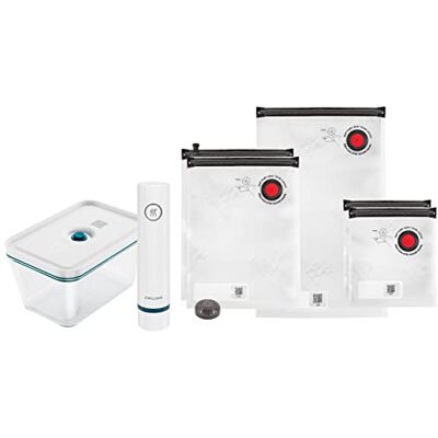 ZWILLING Fresh & Save Storage Starter Set for Food, Glass, 7-Piece, Pump, Containers and Vacuum Bags, Blue ZWILLING Fresh & Save Storage Starter Set for Food, Glass, 7-Piece, Pump, Containers and Vacuum Bags, Blue