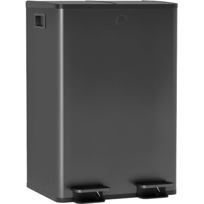 HOMCOM Dual Kitchen Bin 2 x 28L Stainless Steel Soft Close Lid Black Double Rubbish Bin, Removable Inner Buckets, Fingerprint-Proof, for Recycling and Waste HOMCOM Dual Kitchen Bin 2 x 28L Stainless Steel Soft Close Lid Black Double Rubbish Bin, Removable Inner Buckets, Fingerprint-Proof, for Recycling and Waste