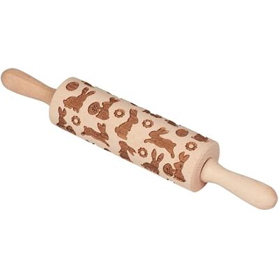 Tala Easter Patterned Wooden Revolving Rolling Pin, FSC Beechwood with Embossed Spring Style Patterns Tala Easter Patterned Wooden Revolving Rolling Pin, FSC Beechwood with Embossed Spring Style Patterns
