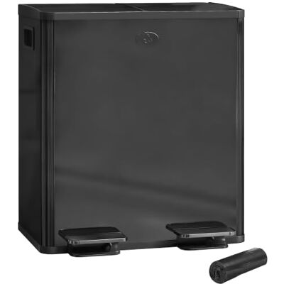 HOMCOM Dual Kitchen Bin 2 x 20L Stainless Steel Rubbish Bin Black Soft Close Lid, Double Removable Inner Buckets, Rubbish Bags, Fingerprint-Proof, for Recycling and Waste HOMCOM Dual Kitchen Bin 2 x 20L Stainless Steel Rubbish Bin Black Soft Close Lid, Double Removable Inner Buckets, Rubbish Bags, Fingerprint-Proof, for Recycling and Waste