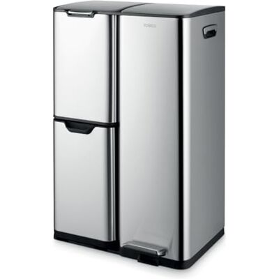 Tower Recycling Pedal Bin, Three Individual Compartments with Removable Inner Buckets, Carbon Steel Body, 60L, Silver, T838024SS Tower Recycling Pedal Bin, Three Individual Compartments with Removable Inner Buckets, Carbon Steel Body, 60L, Silver, T838024SS
