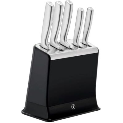 Tefal EverSharp Pro 5-Piece Kitchen Knife Block with Integrated Sharpener Integrated Automatic Sharpener, Sharpening in Every Slot, Chef, Bread, Santoku, Utility, Paring, K2976S04 Tefal EverSharp Pro 5-Piece Kitchen Knife Block with Integrated Sharpener Integrated Automatic Sharpener, Sharpening in Every Slot, Chef, Bread, Santoku, Utility, Paring, K2976S04
