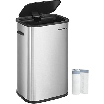 SONGMICS Kitchen Bin 50L, Sensor Bin, Automatic Rubbish Bin with Soft-Close Lid and Bag Retainer Ring, Stainless Steel Waste Bin, 15 Rubbish Bags Included, Silver LTB610E50 SONGMICS Kitchen Bin 50L, Sensor Bin, Automatic Rubbish Bin with Soft-Close Lid and Bag Retainer Ring, Stainless Steel Waste Bin, 15 Rubbish Bags Included, Silver LTB610E50