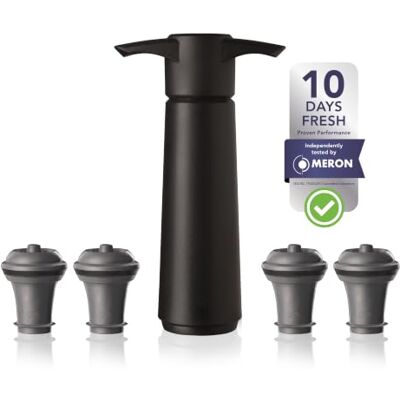 Vacu Vin Original Wine Vacuum Pump Wine Bottle Stoppers 4-Pack Black Wine saver vacuum seal, keeps wine fresh up to 10 days, audible click, 4 reusable dishwasher-safe stoppers, upright storage Vacu Vin Original Wine Vacuum Pump Wine Bottle Stoppers 4-Pack Black Wine saver vacuum seal, keeps wine fresh up to 10 days, audible click, 4 reusable dishwasher-safe stoppers, upright storage