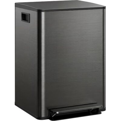 HOMCOM Dual Kitchen Bin 2 x 30L Stainless Steel Double Pedal Bin Black Soft-Close Lid, Removable Inner Buckets, Handles, for Recycling and Waste HOMCOM Dual Kitchen Bin 2 x 30L Stainless Steel Double Pedal Bin Black Soft-Close Lid, Removable Inner Buckets, Handles, for Recycling and Waste