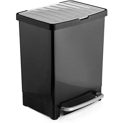 TATAY Recycling pedal bin, black, with interior separation bin and bag-holding frame. Total capacity 25 L. Made of resistant polypropylene and free of BpA. Size 33,5x31x42 cm TATAY Recycling pedal bin, black, with interior separation bin and bag-holding frame. Total capacity 25 L. Made of resistant polypropylene and free of BpA. Size 33,5x31x42 cm