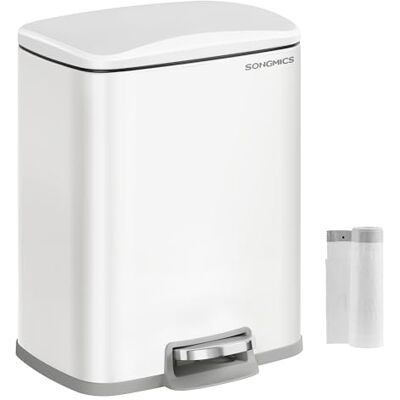 SONGMICS Kitchen Bin, 5.2-Gallon (20 L) Pedal Bin, Trash Bin, Soft-Close Lid, Stays Open, Inner Bucket, Includes 15 Rubbish Bags, Cloud White LTB543W01 SONGMICS Kitchen Bin, 5.2-Gallon (20 L) Pedal Bin, Trash Bin, Soft-Close Lid, Stays Open, Inner Bucket, Includes 15 Rubbish Bags, Cloud White LTB543W01