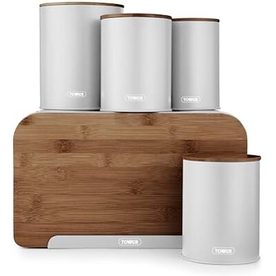 Tower Scandi Dove Grey Bread Bin - Bread Bin and Canisters Set Tower Scandi Dove Grey Bread Bin - Bread Bin and Canisters Set