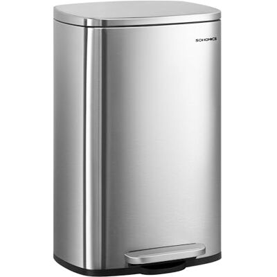 SONGMICS Kitchen Bin 13 Gallon (50 L), Pedal Rubbish Bin, Soft Close, Step-On Pedal, Steel, Inner Bucket, Silver LTB050E01 SONGMICS Kitchen Bin 13 Gallon (50 L), Pedal Rubbish Bin, Soft Close, Step-On Pedal, Steel, Inner Bucket, Silver LTB050E01