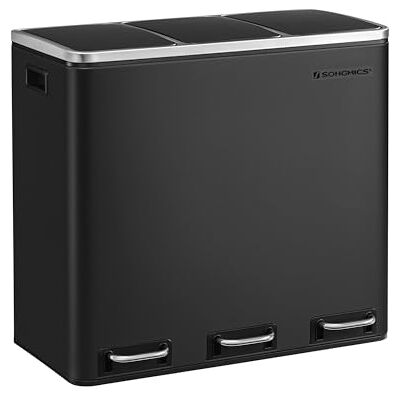 SONGMICS Kitchen Bin, 3 x 18 L Recycling Bin, 3 Compartment Rubbish Bin for Recycling and Waste, 15 Liners Included, Soft-Close Lids, Pedals, Inner Buckets, Steel, Ink Black LTB54BK SONGMICS Kitchen Bin, 3 x 18 L Recycling Bin, 3 Compartment Rubbish Bin for Recycling and Waste, 15 Liners Included, Soft-Close Lids, Pedals, Inner Buckets, Steel, Ink Black LTB54BK
