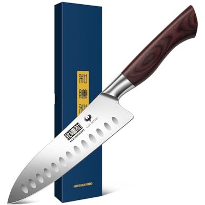 HOSHANHO 7" Chef Knife,Razor-Sharp Santoku Knife with Ergonomic Wood Handle Professional Kitchen Cooking Knife with Japanese High Carbon Steel,15° Edge & 60 HRC Blade, Ergonomic Grip Design, Ideal Gift HOSHANHO 7" Chef Knife,Razor-Sharp Santoku Knife with Ergonomic Wood Handle Professional Kitchen Cooking Knife with Japanese High Carbon Steel,15° Edge & 60 HRC Blade, Ergonomic Grip Design, Ideal Gift
