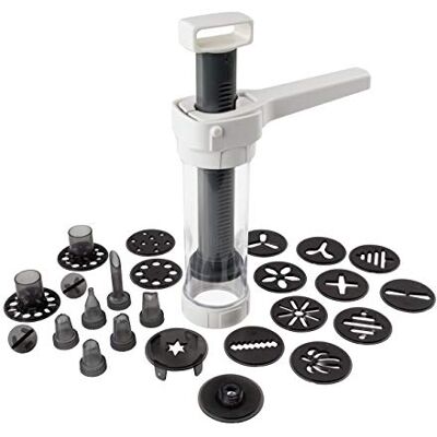 Dr. Oetker Pastry Press with 12 Shapes and 6 Nozzles, Press for Cookies, Syringe for Decorations, Cookie Press with Large Capacity (Colour: White/Grey) Dr. Oetker Pastry Press with 12 Shapes and 6 Nozzles, Press for Cookies, Syringe for Decorations, Cookie Press with Large Capacity (Colour: White/Grey)
