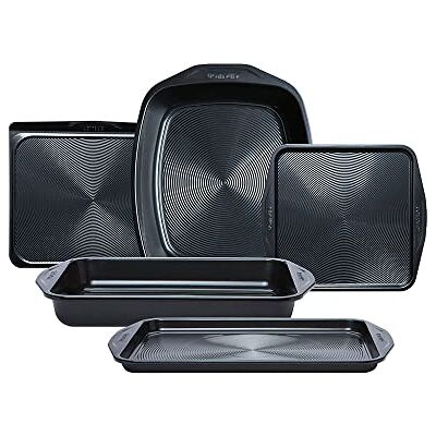 Circulon Ultimum Oven Trays, Roasting Tins & Baking Tray Set of 5 Non Stick Oven Tray Set, Freezer & Dishwasher Safe Carbon Steel Bakeware, Black Circulon Ultimum Oven Trays, Roasting Tins & Baking Tray Set of 5 Non Stick Oven Tray Set, Freezer & Dishwasher Safe Carbon Steel Bakeware, Black
