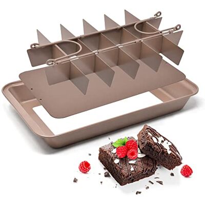 joeji's Kitchen Brownie Tin Tray with Dividers Quick Heating Traybake Tin Carbon Steel Non Stick 3 Piece Pan Set with Removable Base 18 Slot Brownies Cutter 31 x 20cm joeji's Kitchen Brownie Tin Tray with Dividers Quick Heating Traybake Tin Carbon Steel Non Stick 3 Piece Pan Set with Removable Base 18 Slot Brownies Cutter 31 x 20cm