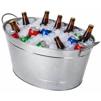 Beaumont Galvanised Steel Wine And Champagne Tub 25l Ice Bucket Holds 25 Bottles, Ergonomic Handles, 490mm Width, Rustic Design for Bars, Pubs, Events Beaumont Galvanised Steel Wine And Champagne Tub 25l Ice Bucket Holds 25 Bottles, Ergonomic Handles, 490mm Width, Rustic Design for Bars, Pubs, Events