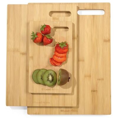 Russell Hobbs 3-Piece Bamboo Chopping Boards FSC® Certified 25, 36 & 40 cm Oil-Finished Boards, Durable for Preparing & Serving, for Carving Meat, Cutting Vegetables, Cheeses & Bread Russell Hobbs 3-Piece Bamboo Chopping Boards FSC® Certified 25, 36 & 40 cm Oil-Finished Boards, Durable for Preparing & Serving, for Carving Meat, Cutting Vegetables, Cheeses & Bread