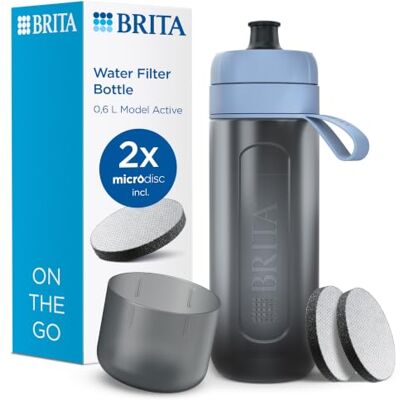 Brita Sports Water Filter Bottle Model Active (600ml), 2x MicroDisc Filters Dark Blue squeezable sports bottle reducing PFAS, chlorine, micro impurities & more for on-the-go, travel, biking & hiking Brita Sports Water Filter Bottle Model Active (600ml), 2x MicroDisc Filters Dark Blue squeezable sports bottle reducing PFAS, chlorine, micro impurities & more for on-the-go, travel, biking & hiking