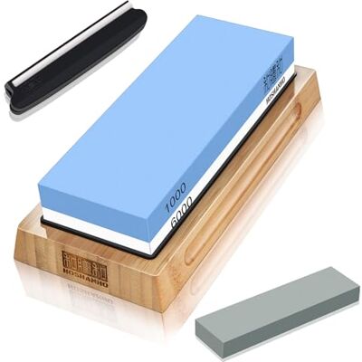 HOSHANHO Sharpening Stone 1000/6000 Grit Whetstone 2 Side Japanese Knife Sharpener with Non-Slip Rubber Base Angle Guide Waterstone Wet Stone HOSHANHO Sharpening Stone 1000/6000 Grit Whetstone 2 Side Japanese Knife Sharpener with Non-Slip Rubber Base Angle Guide Waterstone Wet Stone