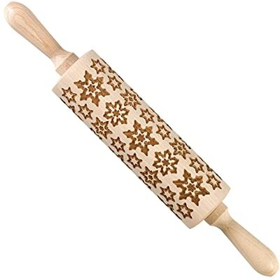 Tala Originals Beechwood Large Revolving Rolling Pin with Engraved Snowflake Patterned Design, 38cm x 6cm, Natural, 10B31456 Tala Originals Beechwood Large Revolving Rolling Pin with Engraved Snowflake Patterned Design, 38cm x 6cm, Natural, 10B31456