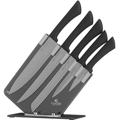 Viners 6 Piece Knife Set Stainless Steel Blades Chef, Bread, Carving, Utility & Paring Knives Knife Block Soft Touch Handles Viners 6 Piece Knife Set Stainless Steel Blades Chef, Bread, Carving, Utility & Paring Knives Knife Block Soft Touch Handles