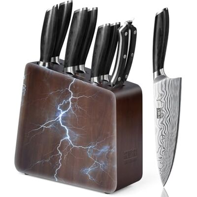 HOSHANHO 8 Pieces Knife Set with Magnetic Block, Ultra Sharp Powder Steel Knife Block Set, Professional Chef Knife Sets with Ergonomic Handle & Knife Sharpener HOSHANHO 8 Pieces Knife Set with Magnetic Block, Ultra Sharp Powder Steel Knife Block Set, Professional Chef Knife Sets with Ergonomic Handle & Knife Sharpener
