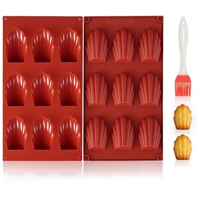 VINATO Set of 2 Madeleines Silicone Moulds with Brush, 9 Cavities Madeleine Mould Antiadherent BPA Free Shell Shape Cake Moulds, Ideal for Chocolate, Biscuit, Pudding VINATO Set of 2 Madeleines Silicone Moulds with Brush, 9 Cavities Madeleine Mould Antiadherent BPA Free Shell Shape Cake Moulds, Ideal for Chocolate, Biscuit, Pudding
