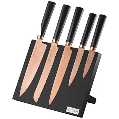 Viners Titan Knife Block Set of 6 Pieces; 5 Kitchen Knives & Magnetic Knife Holder; Chef, Bread, Carving, Utility & Paring Knives, Grey, Stainless Steel, 0305.141 Viners Titan Knife Block Set of 6 Pieces; 5 Kitchen Knives & Magnetic Knife Holder; Chef, Bread, Carving, Utility & Paring Knives, Grey, Stainless Steel, 0305.141
